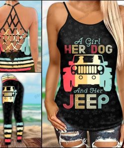 jeep Dog Retro Criss-Cross Tanktop And Legging Set