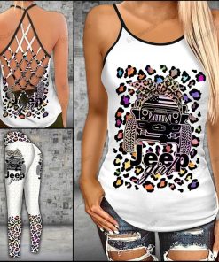 jeep Girl Leopard Pattern Criss-Cross Tanktop And Legging Set