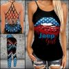 red White And Blue Stars Jeep Girl Criss-Cross Tanktop And Legging Set