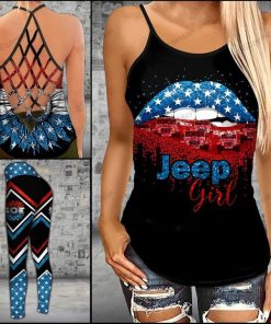 red White And Blue Stars Jeep Girl Criss-Cross Tanktop And Legging Set