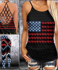jeep And Dog Red White And Blue Criss-Cross Tanktop And Legging Set