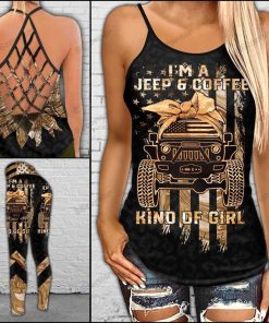 jeep And Coffee Criss-Cross Tanktop And Legging Set