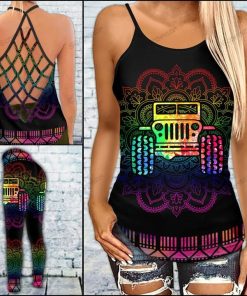 jeep Mandala Rainbow Criss-Cross Tanktop And Legging Set