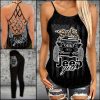 jeep Black Leopard Criss-Cross Tanktop And Legging Set