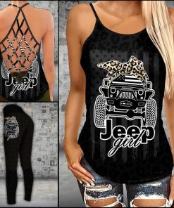 jeep Black Leopard Criss-Cross Tanktop And Legging Set
