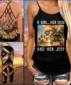 a Girl Her Dog And Her Jeep Criss-Cross Tanktop And Legging Set