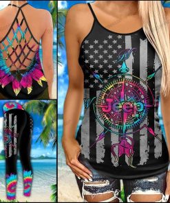 jeep Tye Dye Compass Criss-Cross Tanktop And Legging Set