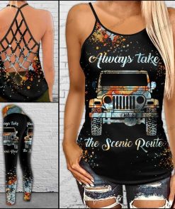 jeep Always Take The Scenic Route Criss-Cross Tanktop And Legging Set