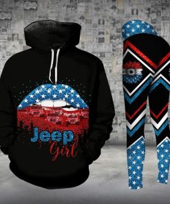 red White And Blue Stars Jeep Girl Legging And Hoodie Set