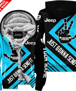 The Wave Jeep – Just Gonna Send It – Custom Name Fleece Zip Hoodie – Sky Blue