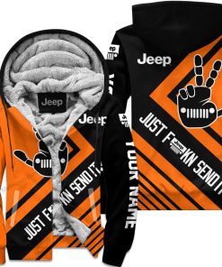The Wave Jeep - Just Fkcn Send It - Custom Name Fleece Zip Hoodie - Orange