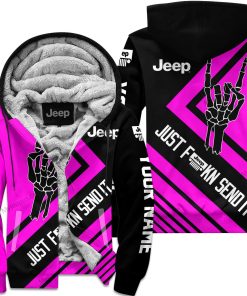 The Wave Jeep - Just Fkcn Send It - Custom Name Fleece Zip Hoodie - Pink V2