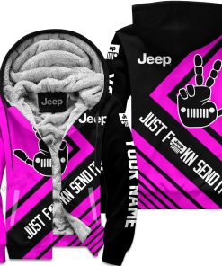 The Wave Jeep - Just Fkcn Send It - Custom Name Fleece Zip Hoodie - Pink