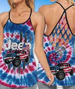America Jeep Tie Dye Flag Cross Tank Top – Legging 3d