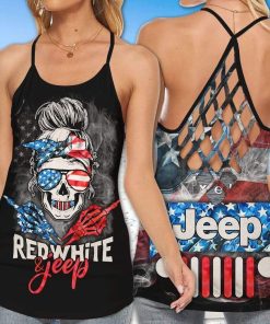 �Skull Jeep Red White American Flag Cross Tank Top Or Legging 3d #Kv