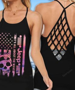 It’s All About The Wave Pink Sunset Jeep Skull Criss Cross Tank Top – Legging 3d