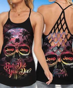 Jeep Skull Palm Tree Sunset Cross Tank Top – Legging 3d