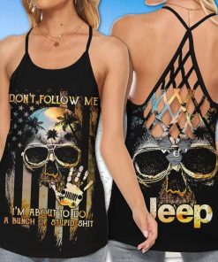 Don’t Follow Me Jeep Girl Skull Criss Cross Tank Top – Legging 3d