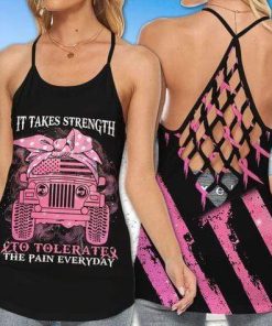 Jeep Breast Cancer It Takes Strength Cross Tank Top – Legging 3d