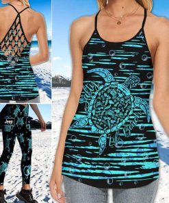 Jeep Turte Drop Water Blue Cross Tank Top – Legging 3d