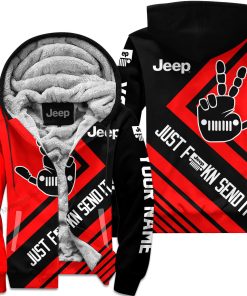 The Wave Jeep - Just Fkcn Send It - Custom Name Fleece Zip Hoodie - Red