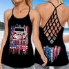 American Flag Jeep Girl Criss Cross Tank Top – Legging 3d #210621l