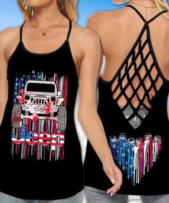 American Flag Jeep Girl Criss Cross Tank Top – Legging 3d #210621l