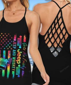 Gets Me Frisky Jeep And Whiskey Tie Dye Flag Criss Cross Tank Top – Legging 3d