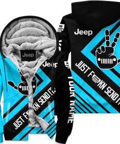 The Wave Jeep - Just Fkcn Send It - Custom Name Fleece Zip Hoodie - Sky Blue