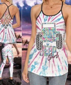 Jeep White Tie Dye Cross Tank Top – Legging 3d