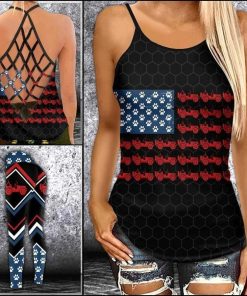 Jeep Dog Red White And Blue Cross Tank Top – Legging 3d