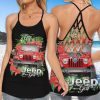 Red Hibiscus Jeep Tropical Criss Cross Tank Top – Legging 3d