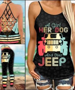 Jeep Girl Dog Retro Cross Tank Top – Legging 3d