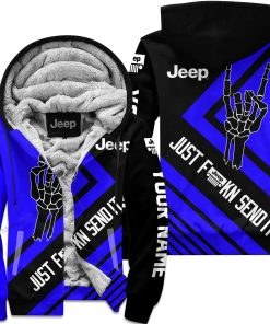 The Wave Jeep - Just Fkcn Send It - Custom Name Fleece Zip Hoodie - Blue V2