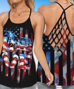 Jeep Girl Love Beach And Flip Flop American Flag Criss Cross Tank Top – Legging 3d