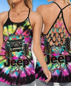 Jeep Girl Tie Dye Triangle Criss Cross Tank Top – Legging 3d