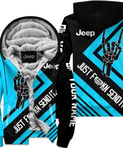 The Wave Jeep - Just Fkcn Send It - Custom Name Fleece Zip Hoodie - Sky Blue V2