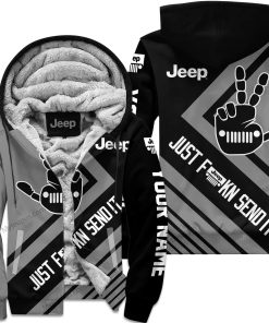 The Wave Jeep - Just Fkcn Send It - Custom Name Fleece Zip Hoodie - Grey