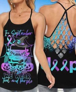 Jeep In September We Wear Teal And Purple Cross Tank Top – Legging 3d