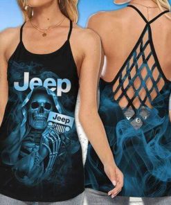 Jeep Skull Blue Smoke Cross Tank Top – Legging 3d