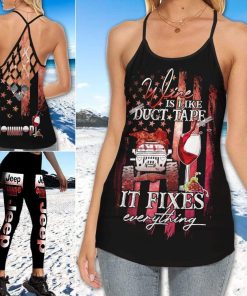Jeep And Wine Fix Everything Women's Cross Tank Top – Legging 3d