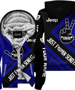 The Wave Jeep - Just Fkcn Send It - Custom Name Fleece Zip Hoodie - Navy