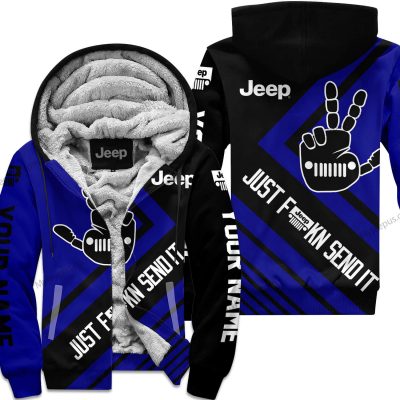 The Wave Jeep - Just Fkcn Send It - Custom Name Fleece Zip Hoodie - Navy