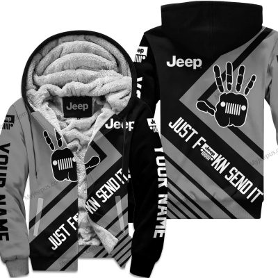 The Wave Jeep - Just Fkcn Send It - Custom Name Fleece Zip Hoodie - Grey V1