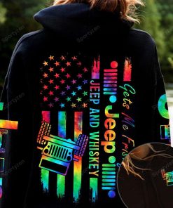 Gets Me Frisky Jeep And Whiskey Tie Dye Flag Hoodie – Legging 3d