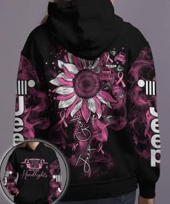 Breast Cancer Jeep Girl Save The Headlights Pink Black Flower Hoodie – Legging 3d