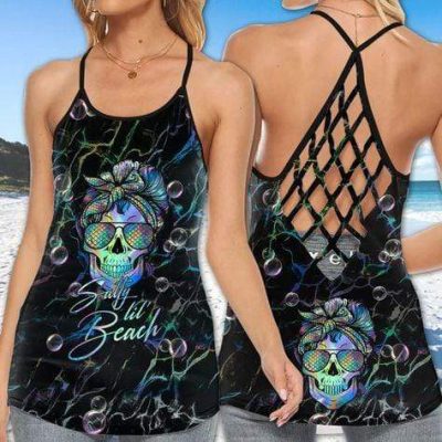 Jeep Salty Lil’ Beach Skull Mermaid Bubbles Cross Tank Top – Legging 3d