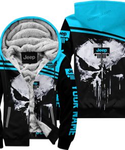 Punisher Jeep - Fleece Zip Hoodie - Custom Name - Sky Blue Black