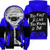 TOO FAST TO LIVE TOO YOUNG TO DIE - FLEECE HOODIE - FLY RACING - BLUE