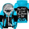 TOO FAST TO LIVE TOO YOUNG TO DIE - FLEECE HOODIE - FLY RACING - SKY BLUE